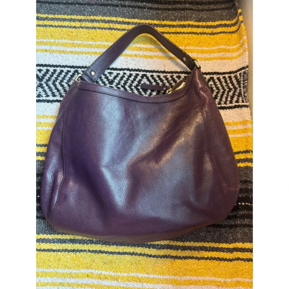 Kate Spade New York Pebbled Leather Hobo Shoulder Bag Purple Polka Dot Lining